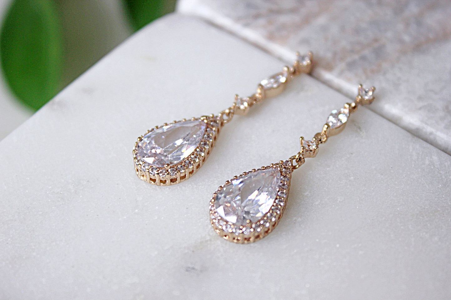 Gold Earrings Long Dangle Crystal Earrings Tear Drop Art Deco Chandelier Earrings Cubic Zirconia Elegant Bridal Earrings Bridesmaid, BIJOU EARRINGS for Her, for Bride, for Bridesmaid, for Mother of the Bride or for Guest by Camilla Christine Bridal Jewelry and Wedding Accessories and Special Occasion