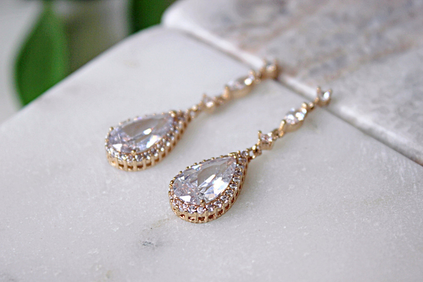 Gold Earrings Long Dangle Crystal Earrings Tear Drop Art Deco Chandelier Earrings Cubic Zirconia Elegant Bridal Earrings Bridesmaid, BIJOU EARRINGS for Her, for Bride, for Bridesmaid, for Mother of the Bride or for Guest by Camilla Christine Bridal Jewelry and Wedding Accessories and Special Occasion