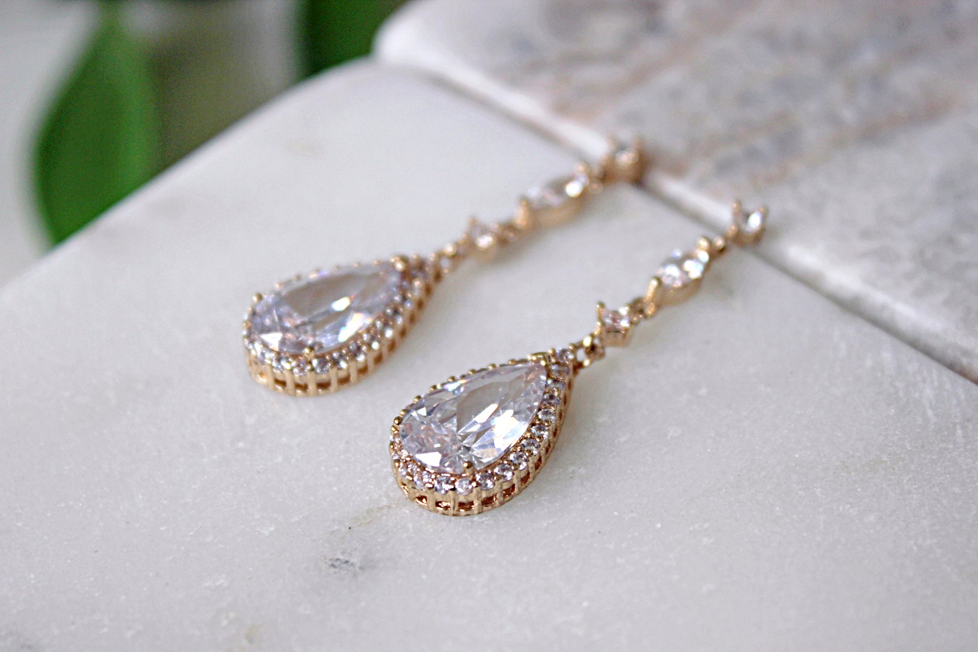 Gold Earrings Long Dangle Crystal Earrings Tear Drop Art Deco Chandelier Earrings Cubic Zirconia Elegant Bridal Earrings Bridesmaid, BIJOU EARRINGS for Her, for Bride, for Bridesmaid, for Mother of the Bride or for Guest by Camilla Christine Bridal Jewelry and Wedding Accessories and Special Occasion