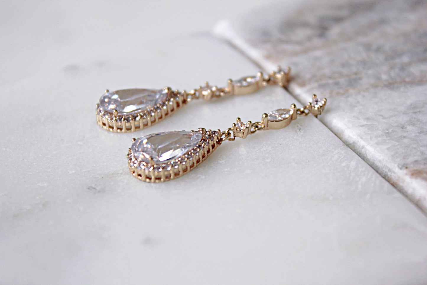 Gold Earrings Long Dangle Crystal Earrings Tear Drop Art Deco Chandelier Earrings Cubic Zirconia Elegant Bridal Earrings Bridesmaid, BIJOU EARRINGS for Her, for Bride, for Bridesmaid, for Mother of the Bride or for Guest by Camilla Christine Bridal Jewelry and Wedding Accessories and Special Occasion