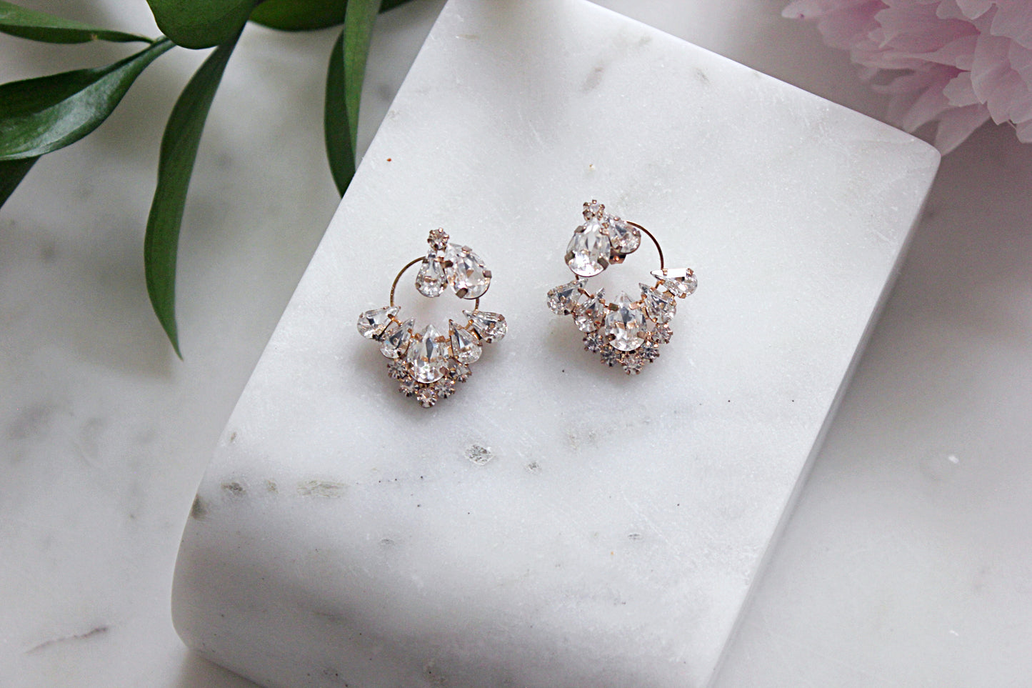 Crystal Ear Jacket Earrings Gold Ear Climber Rhinestone Cluster Earrings Art Deco Cubic Zirconia Jeweled Hoop Vintage Bridal Earrings, CERSI EARRINGS for Her, for Bride, for Bridesmaid Gift, for Mother of the Bride, for Wedding Guest or Special Occasion by Camilla Christine Bridal Jewelry and Wedding Accessories. Bridal Style Inspiration Trends for Bride, Wedding Ideas