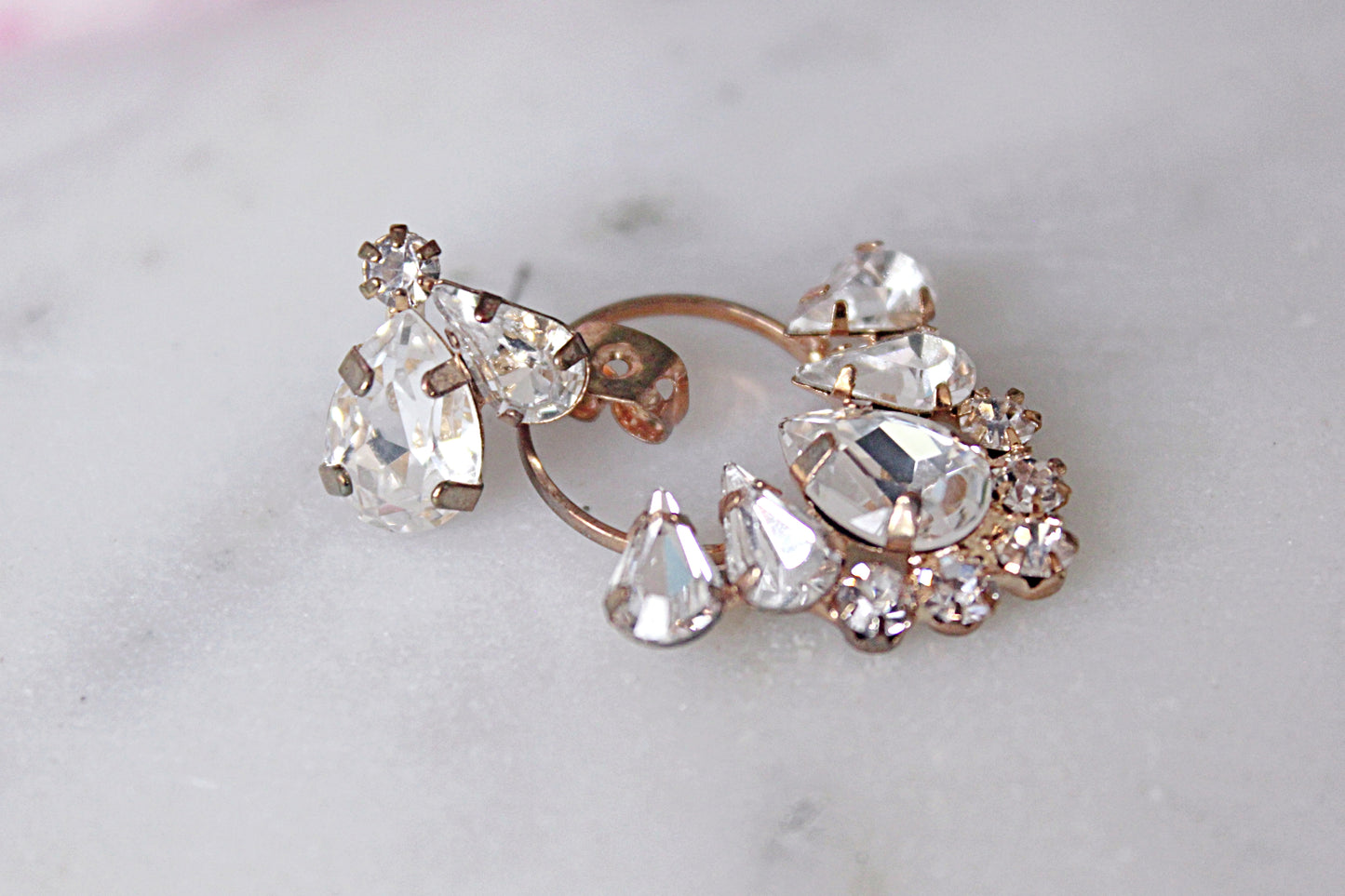Crystal Ear Jacket Earrings Gold Ear Climber Rhinestone Cluster Earrings Art Deco Cubic Zirconia Jeweled Hoop Vintage Bridal Earrings, CERSI EARRINGS for Her, for Bride, for Bridesmaid Gift, for Mother of the Bride, for Wedding Guest or Special Occasion by Camilla Christine Bridal Jewelry and Wedding Accessories. Bridal Style Inspiration Trends for Bride, Wedding Ideas