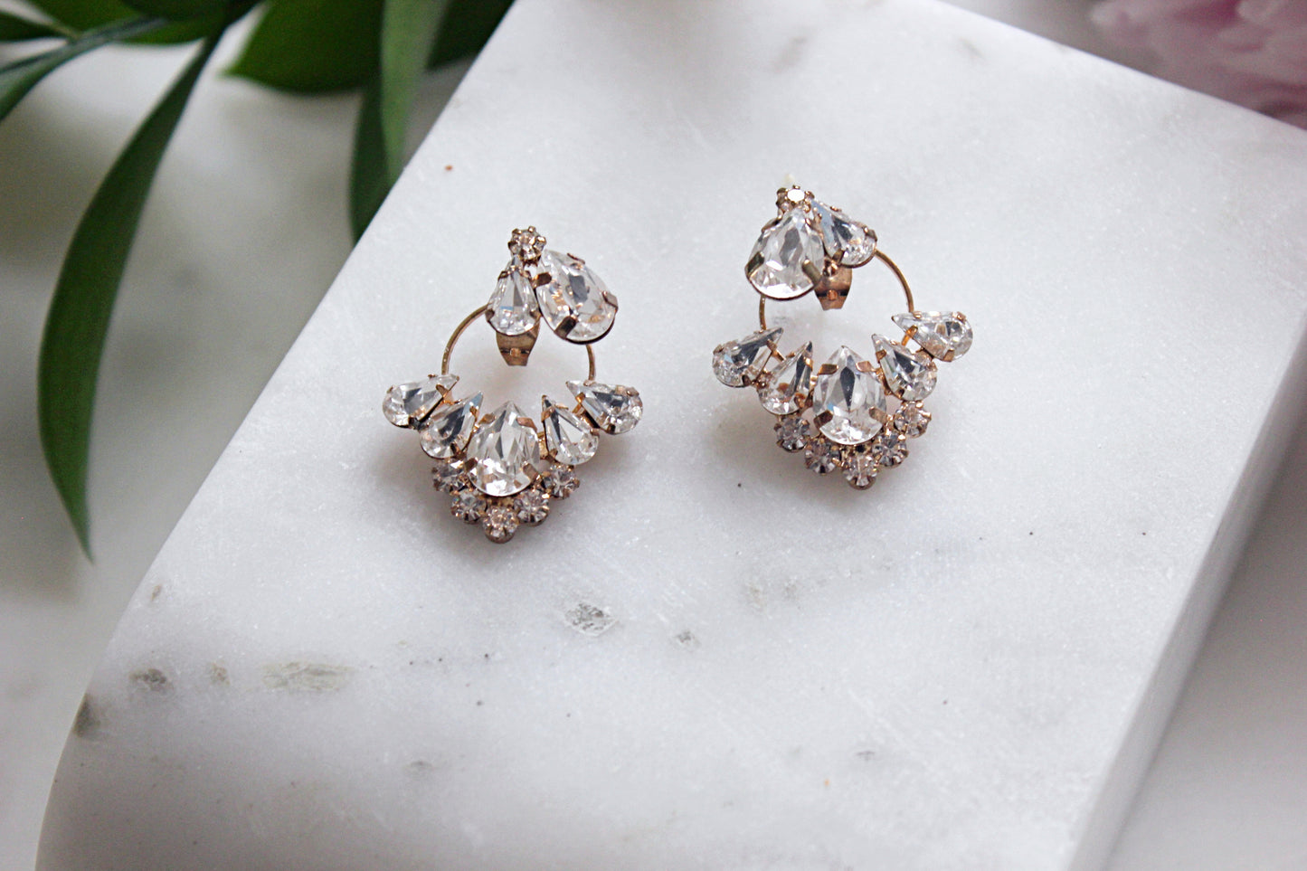 Crystal Ear Jacket Earrings Gold Ear Climber Rhinestone Cluster Earrings Art Deco Cubic Zirconia Jeweled Hoop Vintage Bridal Earrings, CERSI EARRINGS for Her, for Bride, for Bridesmaid Gift, for Mother of the Bride, for Wedding Guest or Special Occasion by Camilla Christine Bridal Jewelry and Wedding Accessories. Bridal Style Inspiration Trends for Bride, Wedding Ideas