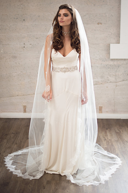 Chantilly Lace Wedding Veil Cathedral Bridal Veil Floral Lace Veil French Eyelash trim Long Veil Scattered Flower Royal Veil Lace, JORDANA VEIL for Her, for Bride, for Bridesmaid Gift , for Mother of the Bride, for Wedding Guest or Special Occasion by Camilla Christine Bridal Jewelry and Wedding Accessories. Bridal Style Inspiration Trends for Bride, Wedding Ideas