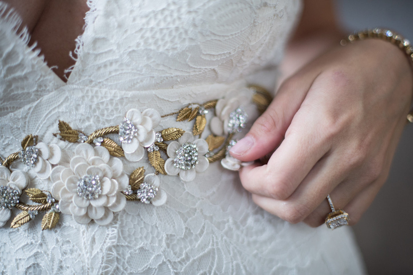 Bridal Accessories and Wedding Jewelry, Camilla Christine, Sash, Applique, Gold, Silver Ivory, Romantic Boho Style Floral, Leaf & Vine Cut-out Bridal Sash