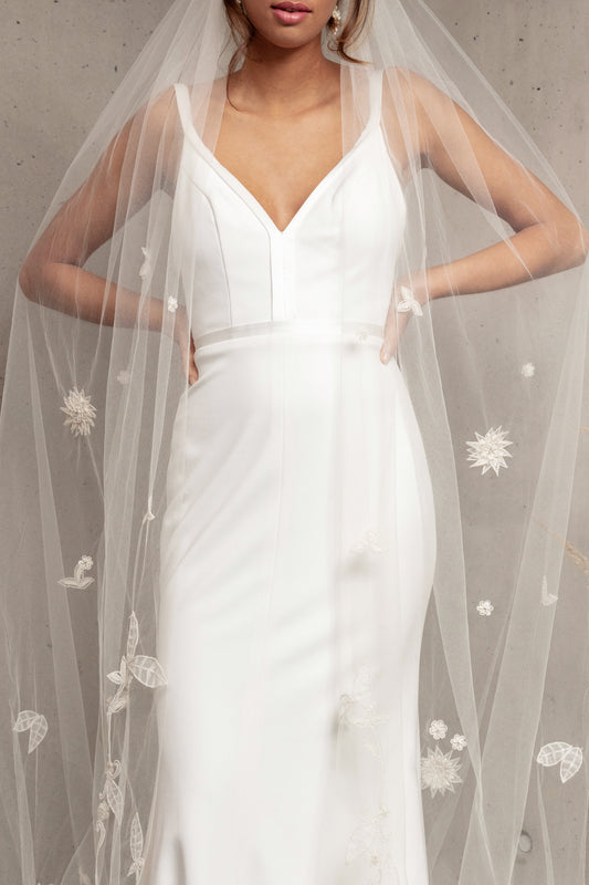 Embroidered Wedding Veil Floral Cathedral Bridal Veil Boho Hand Beaded 3D Petal Organza Flower Leaf & Vine Long Spanish Mantilla , BALDWIN VEIL for Her, for Bride, for Bridesmaid Gift , for Mother of the Bride, for Wedding Guest or Special Occasion by Camilla Christine Bridal Jewelry and Wedding Accessories. Bridal Style Inspiration Trends for Bride, Wedding Ideas