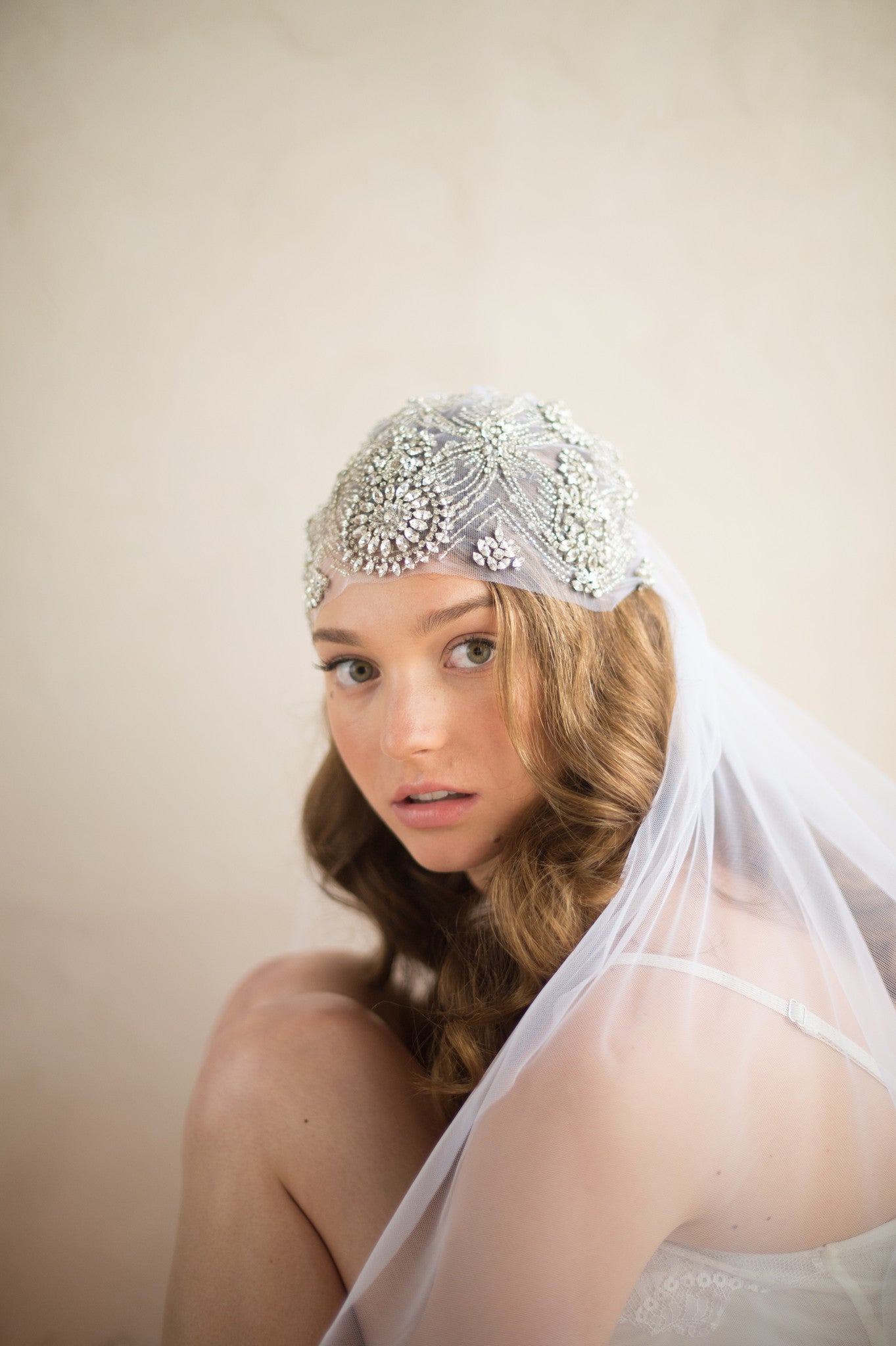 brides veil for motorcycle helmet DAISY VEIL by Camilla Christine Beaded Wedding Veil Juliet Cap Veil