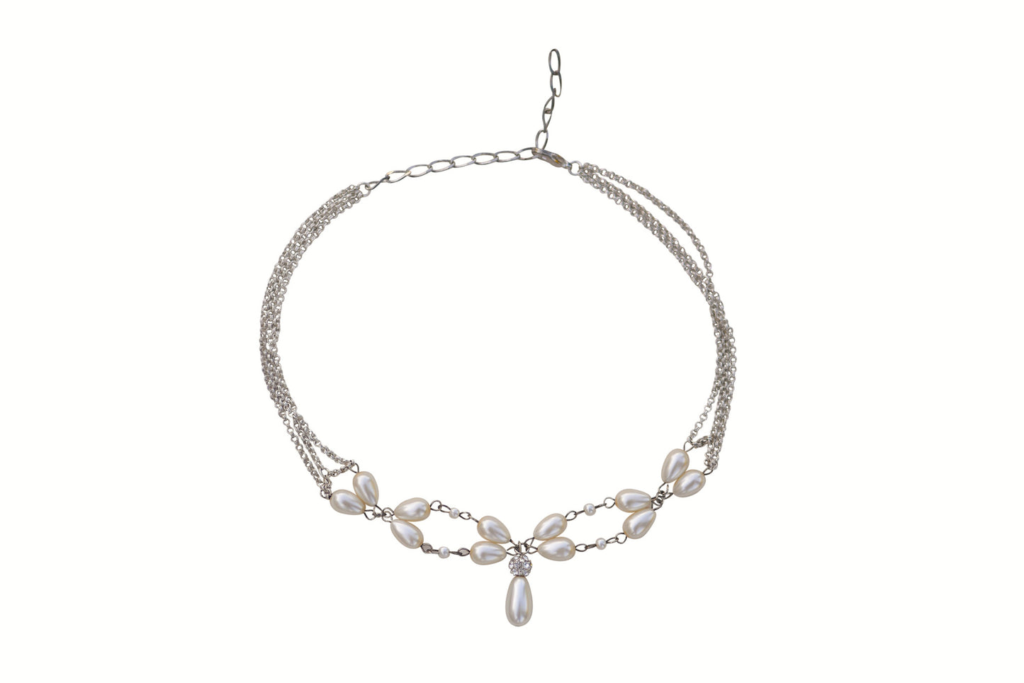 Bridal Accessories and Wedding Jewelry, Camilla Christine, Necklace, Choker, Brienne, Silver, Ivory, Romantic Bohemian Inspired Necklace with Pearl & Crystal Details featuring Teardrop Center