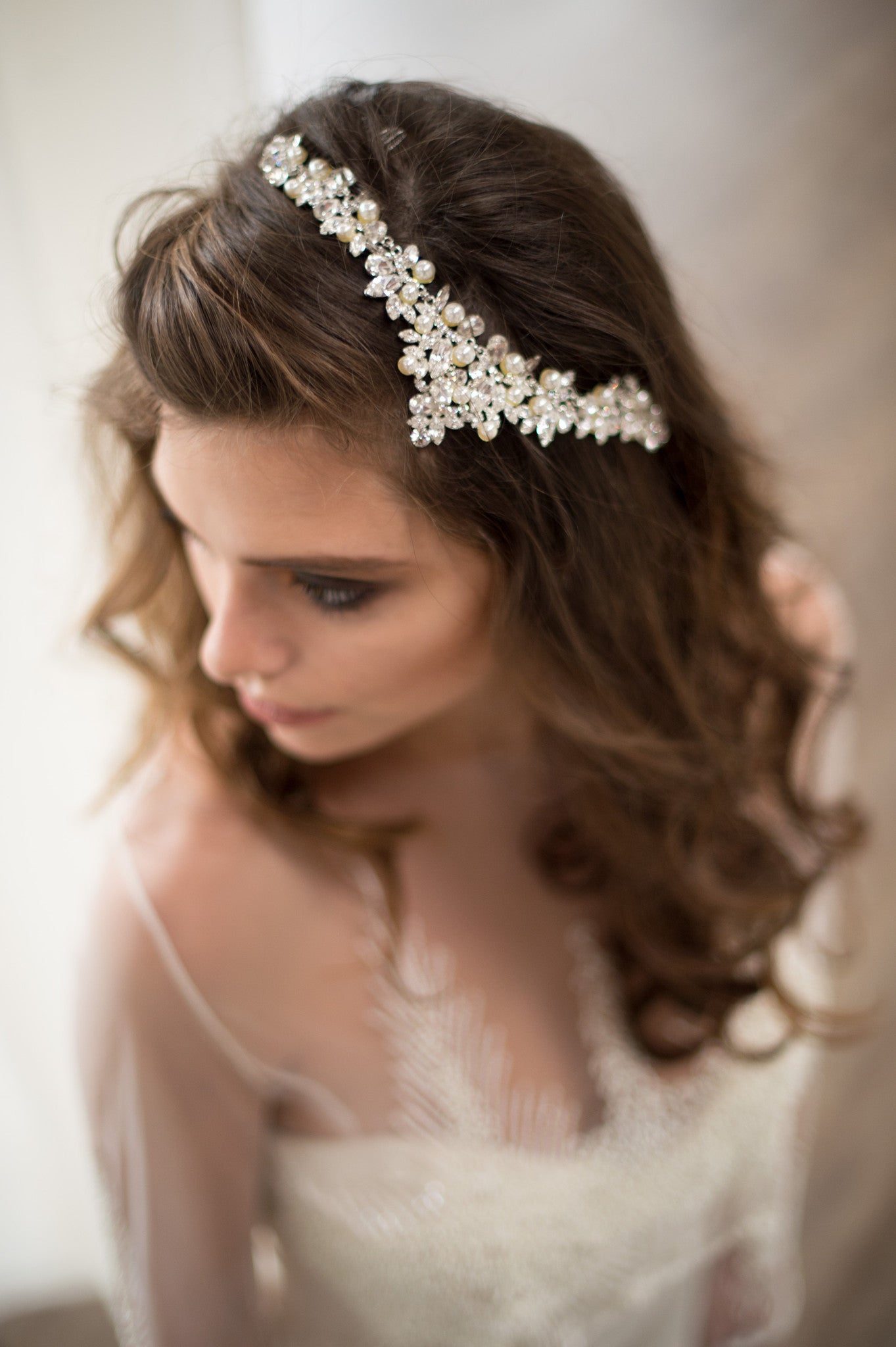 Bridal Accessories and Wedding Jewelry, Camilla Christine, Headpiece, Hair Accessory, Halo, Crown, Nixon Headpiece, Silver Ivory, Vintage Inspired Wing Shaped Pearl and Crystal Ornate Bridal Headpiece