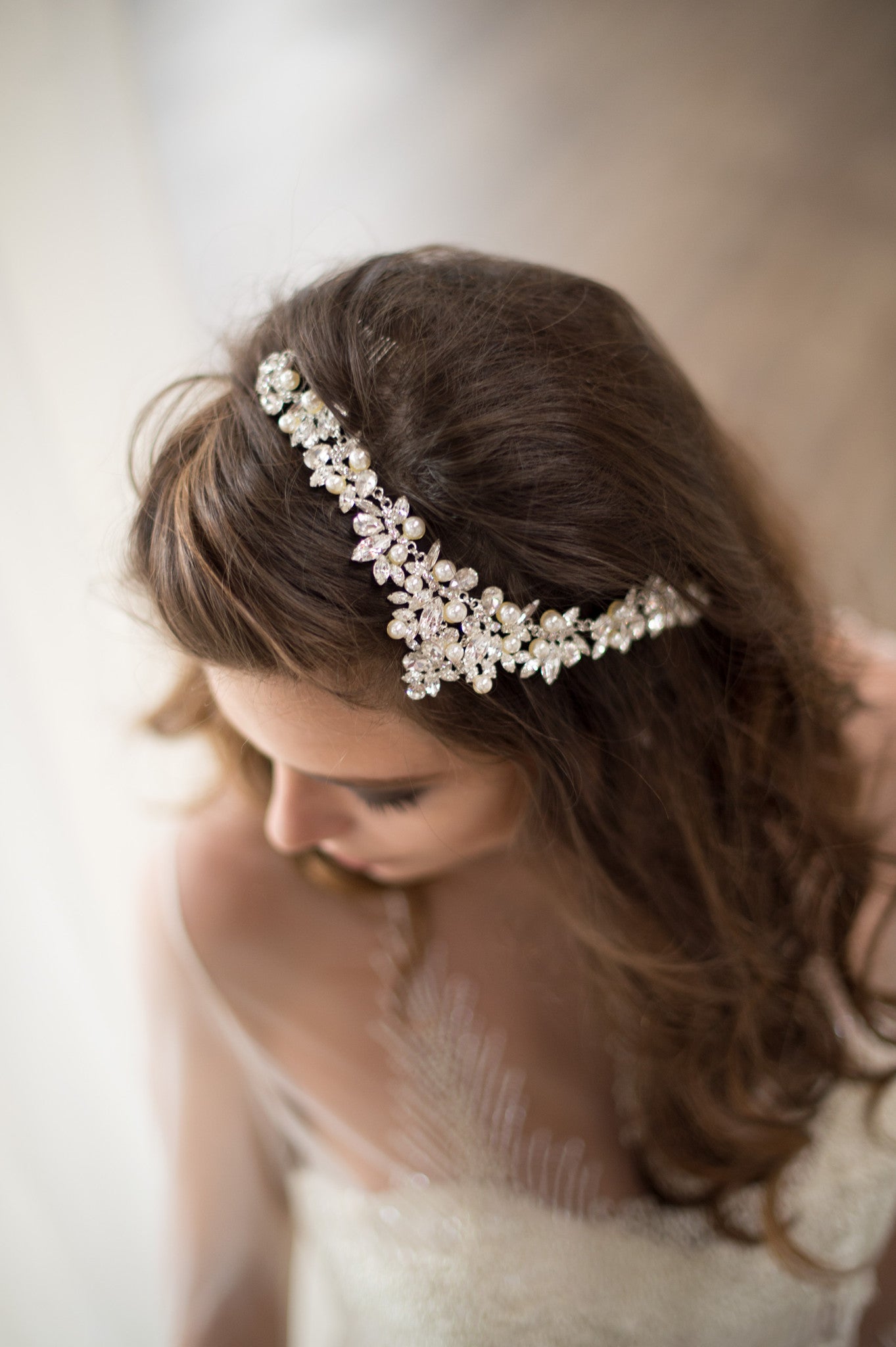 Bridal Accessories and Wedding Jewelry, Camilla Christine, Headpiece, Hair Accessory, Halo, Crown, Nixon Headpiece, Silver Ivory, Vintage Inspired Wing Shaped Pearl and Crystal Ornate Bridal Headpiece