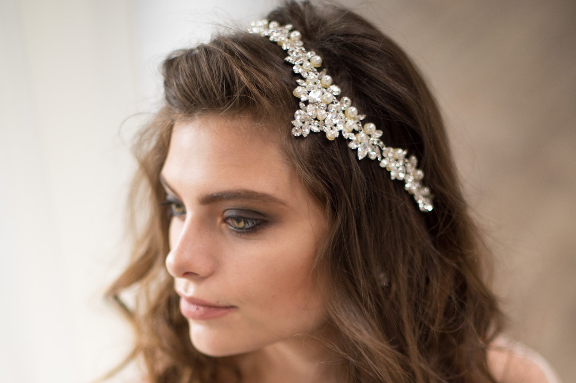 Bridal Accessories and Wedding Jewelry, Camilla Christine, Headpiece, Hair Accessory, Halo, Crown, Nixon Headpiece, Silver Ivory, Vintage Inspired Wing Shaped Pearl and Crystal Ornate Bridal Headpiece