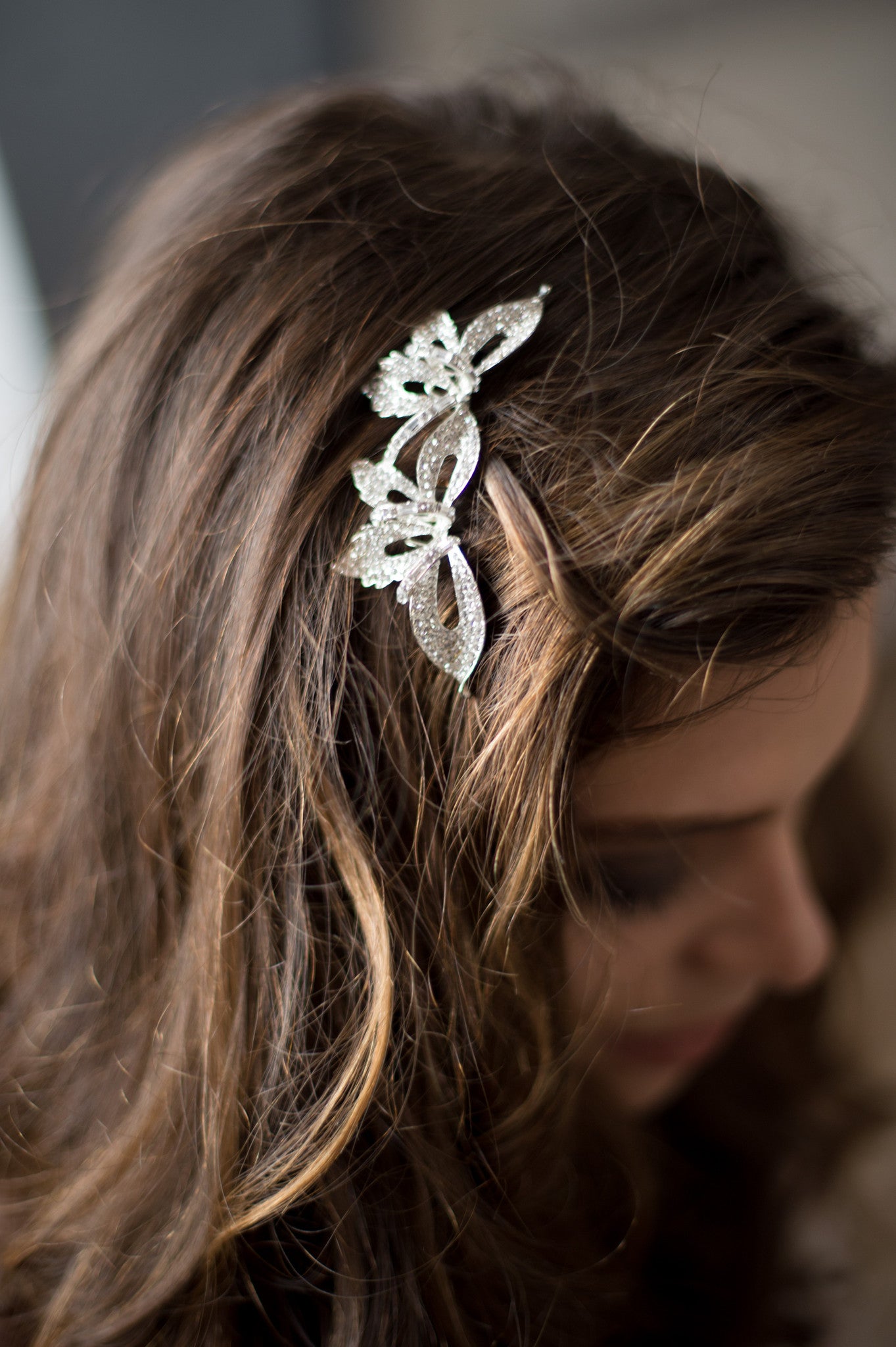 Bridal Accessories and Wedding Jewelry, Camilla Christine, Hair Comb, Headpiece, Iris, Silver, Romantic Orhcid Shaped Pave Crystal Birdal Hair Comb Headpiece