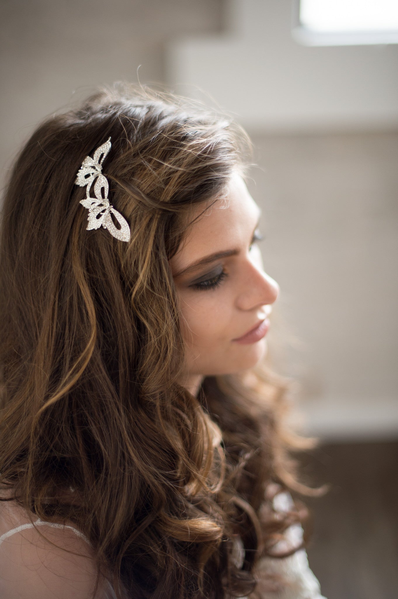 Bridal Accessories and Wedding Jewelry, Camilla Christine, Hair Comb, Headpiece, Iris, Silver, Romantic Orhcid Shaped Pave Crystal Birdal Hair Comb Headpiece