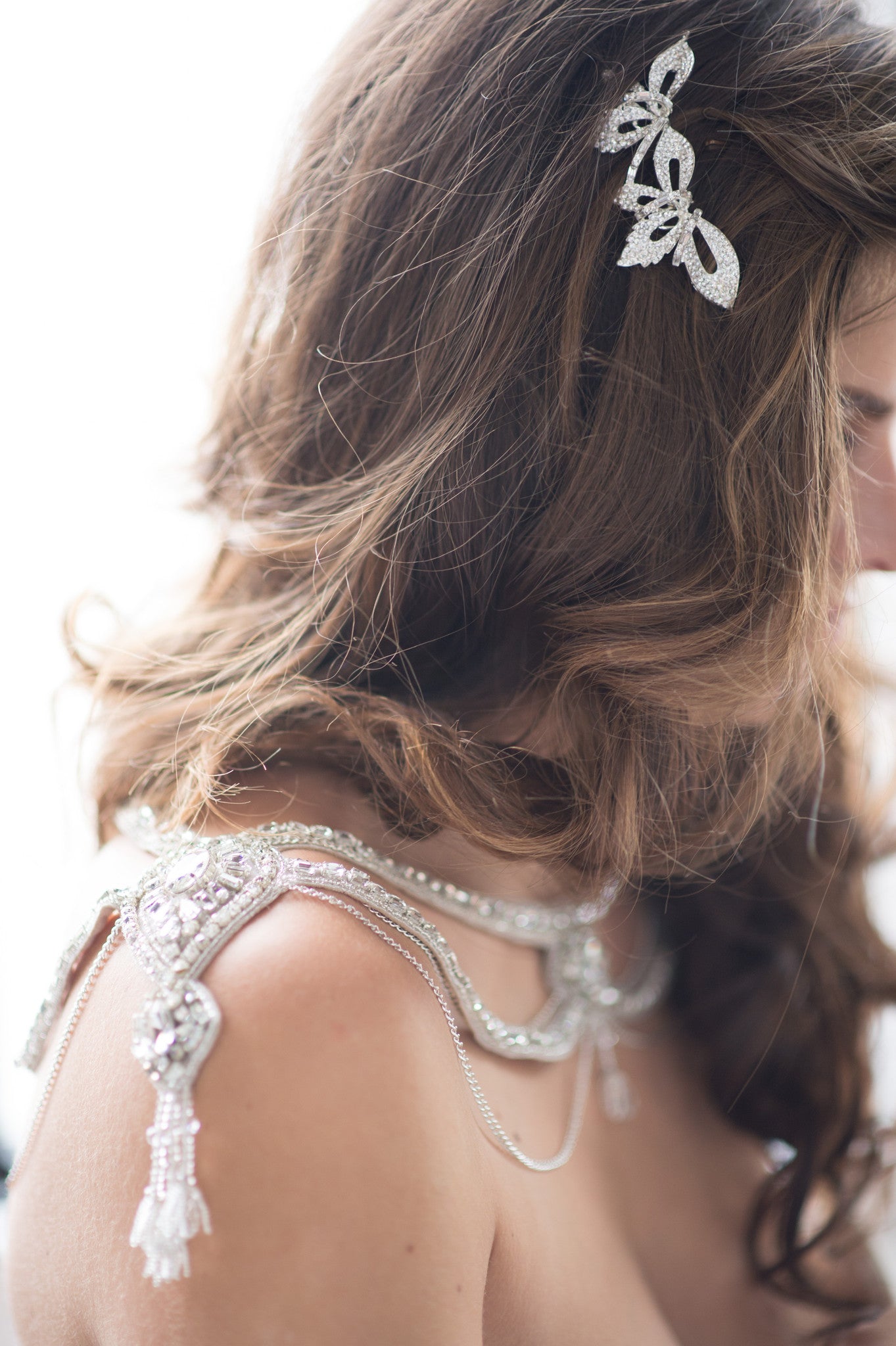 Bridal Accessories and Wedding Jewelry, Camilla Christine, Hair Comb, Headpiece, Iris, Silver, Romantic Orhcid Shaped Pave Crystal Birdal Hair Comb Headpiece