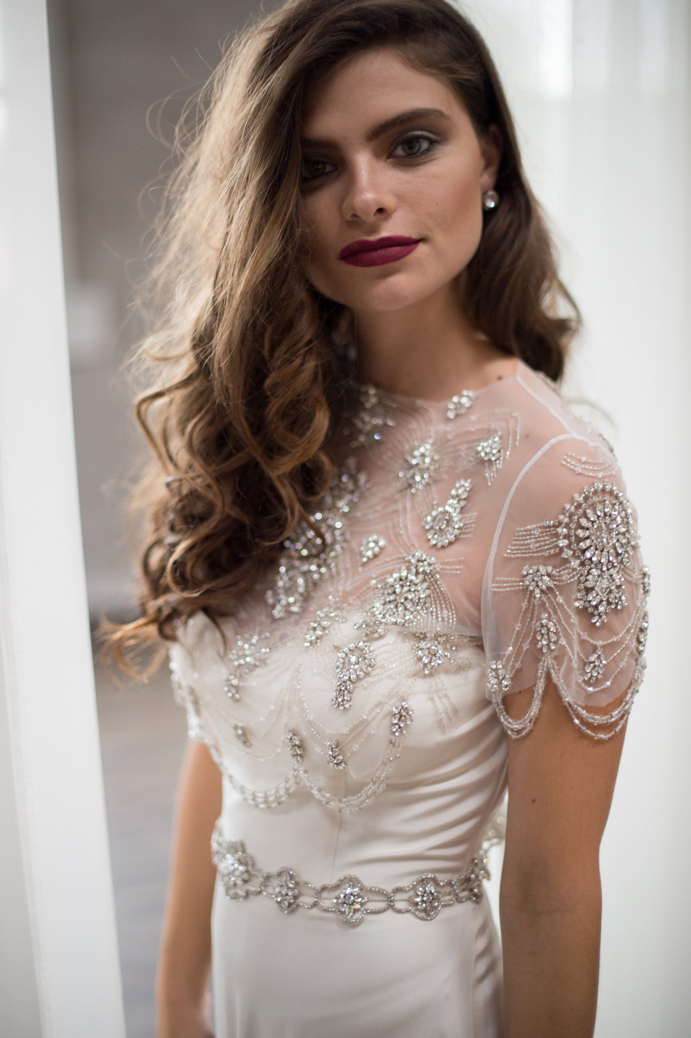 Wedding Dress Topper Beaded Bridal Top Separate Embellished Rhinestone Bolero Art Deco Jacket for Bride Crop Top Short Sleeve Cover Up DAISY by Camilla Christine Bridal Accessories and Wedding Jewelry, Wedding Inspiration Bridal Style