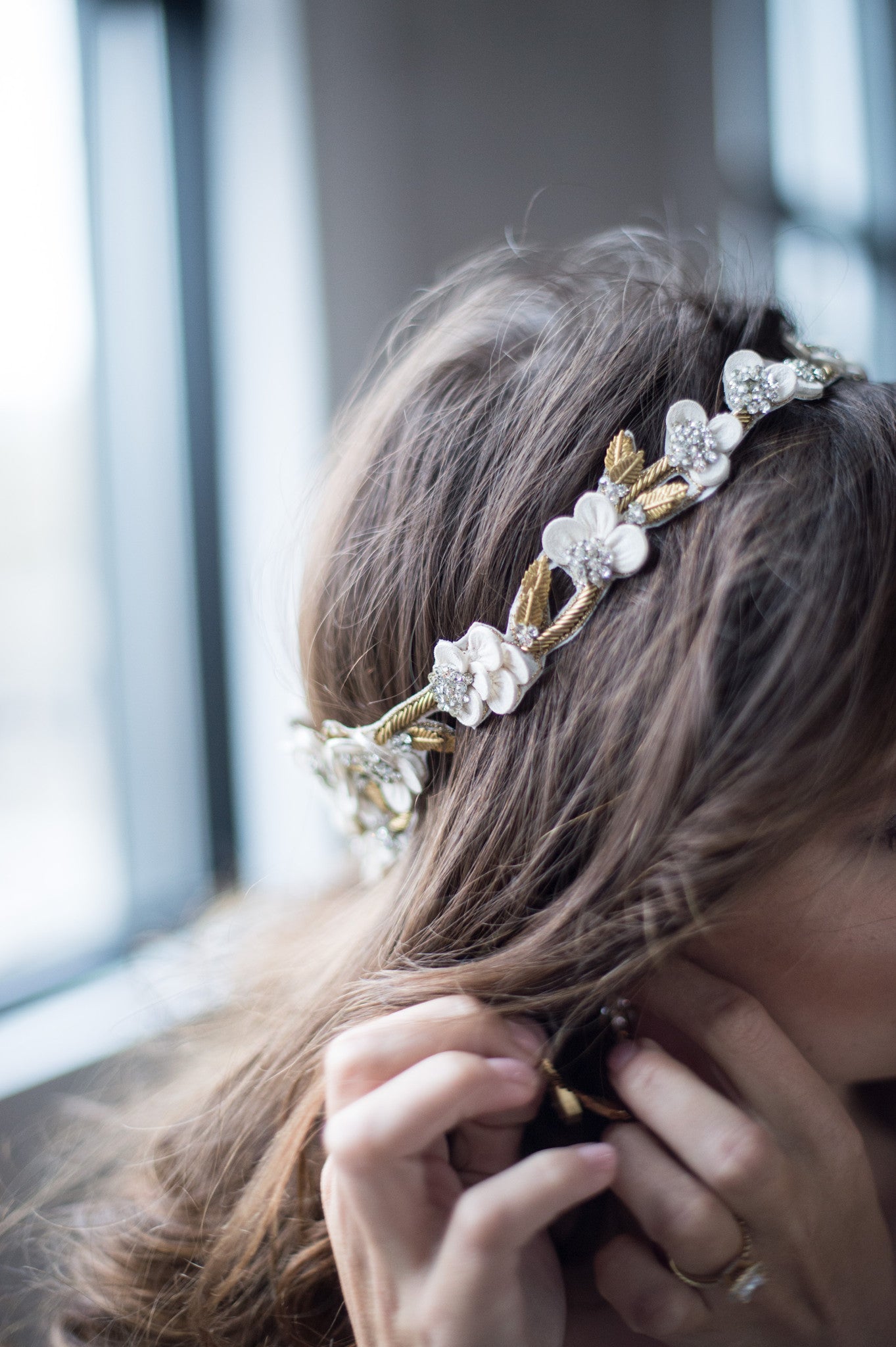 Bridal Accessories and Wedding Jewelry, Camilla Christine, Headpiece, Halo, Headdress, Cora, Gold, Floral, Leaf & Vine Cut-out Wrap Around Halo Headpiece 