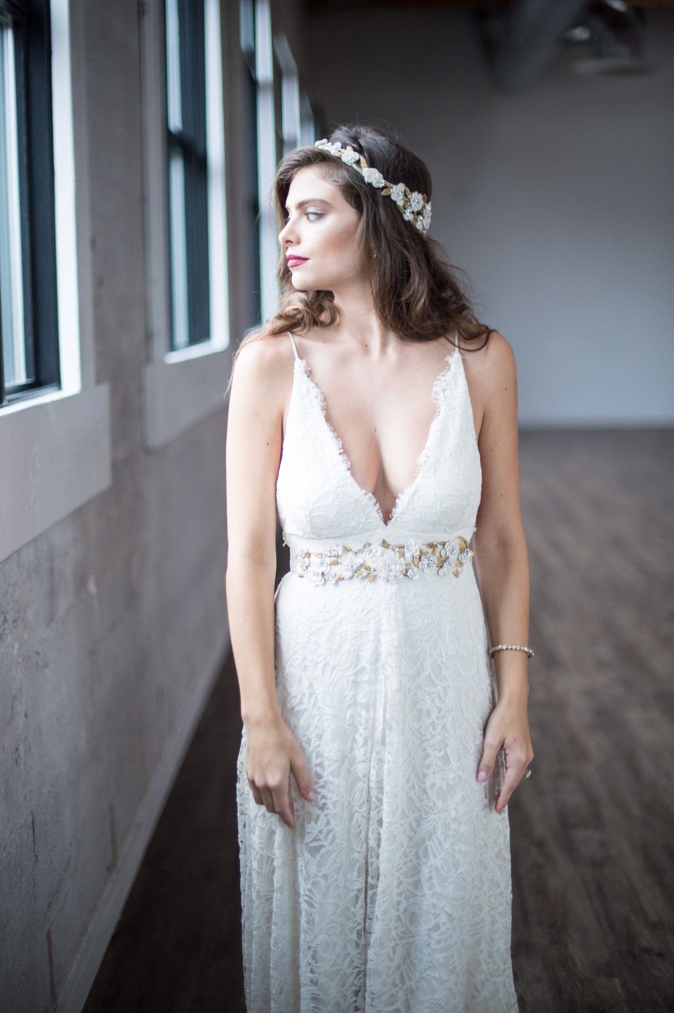 Bridal Accessories and Wedding Jewelry, Camilla Christine, Headpiece, Halo, Headdress, Cora, Gold, Floral, Leaf & Vine Cut-out Wrap Around Halo Headpiece 