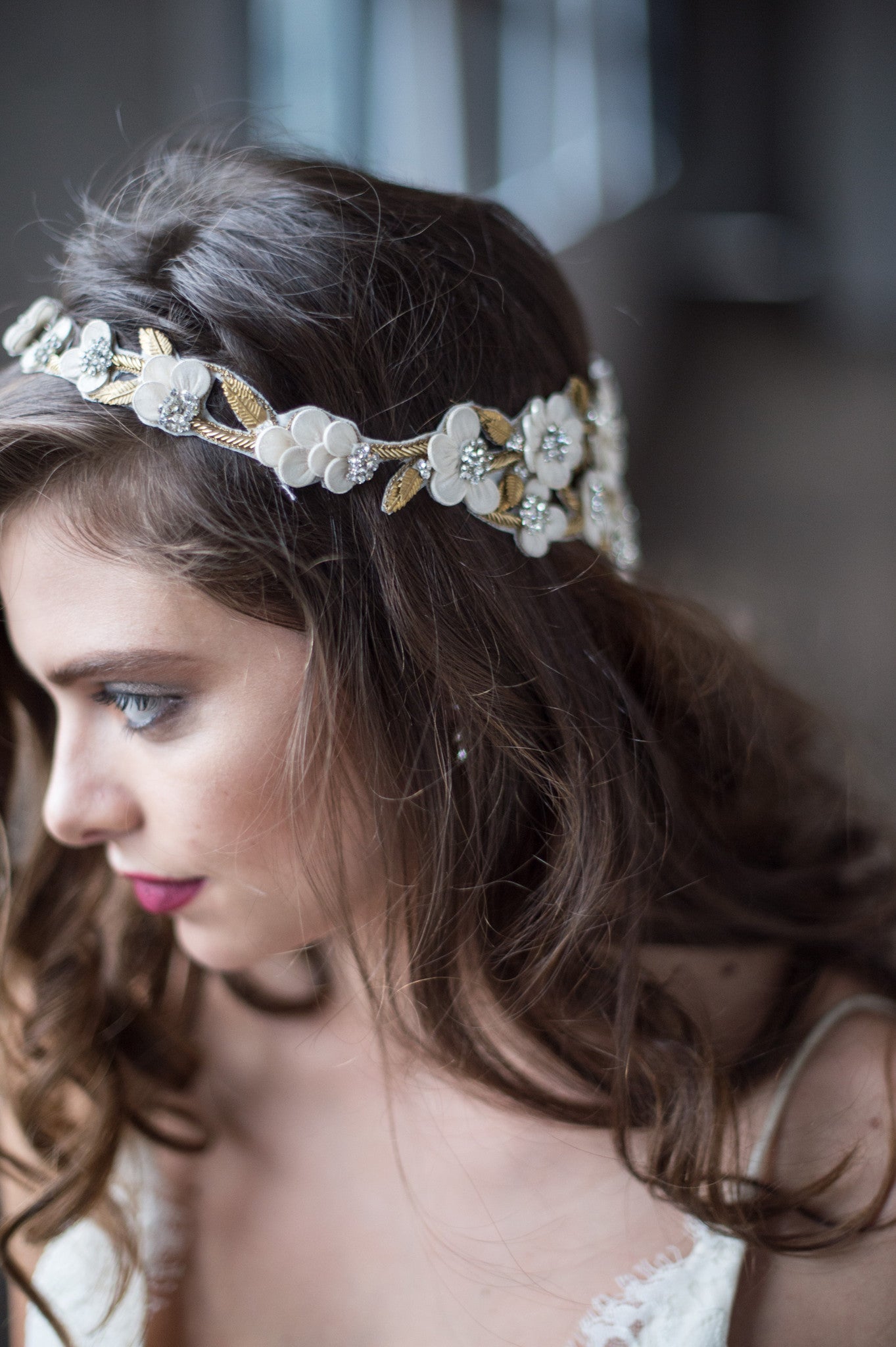 Bridal Accessories and Wedding Jewelry, Camilla Christine, Headpiece, Halo, Headdress, Cora, Gold, Floral, Leaf & Vine Cut-out Wrap Around Halo Headpiece 