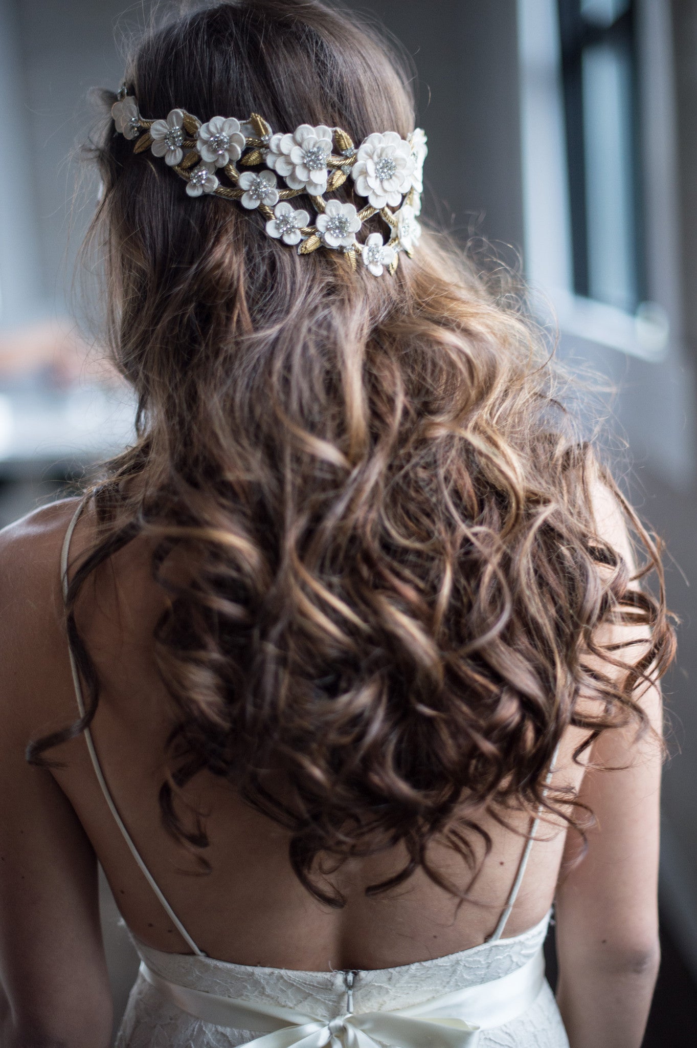 Bridal Accessories and Wedding Jewelry, Camilla Christine, Headpiece, Halo, Headdress, Cora, Gold, Floral, Leaf & Vine Cut-out Wrap Around Halo Headpiece 