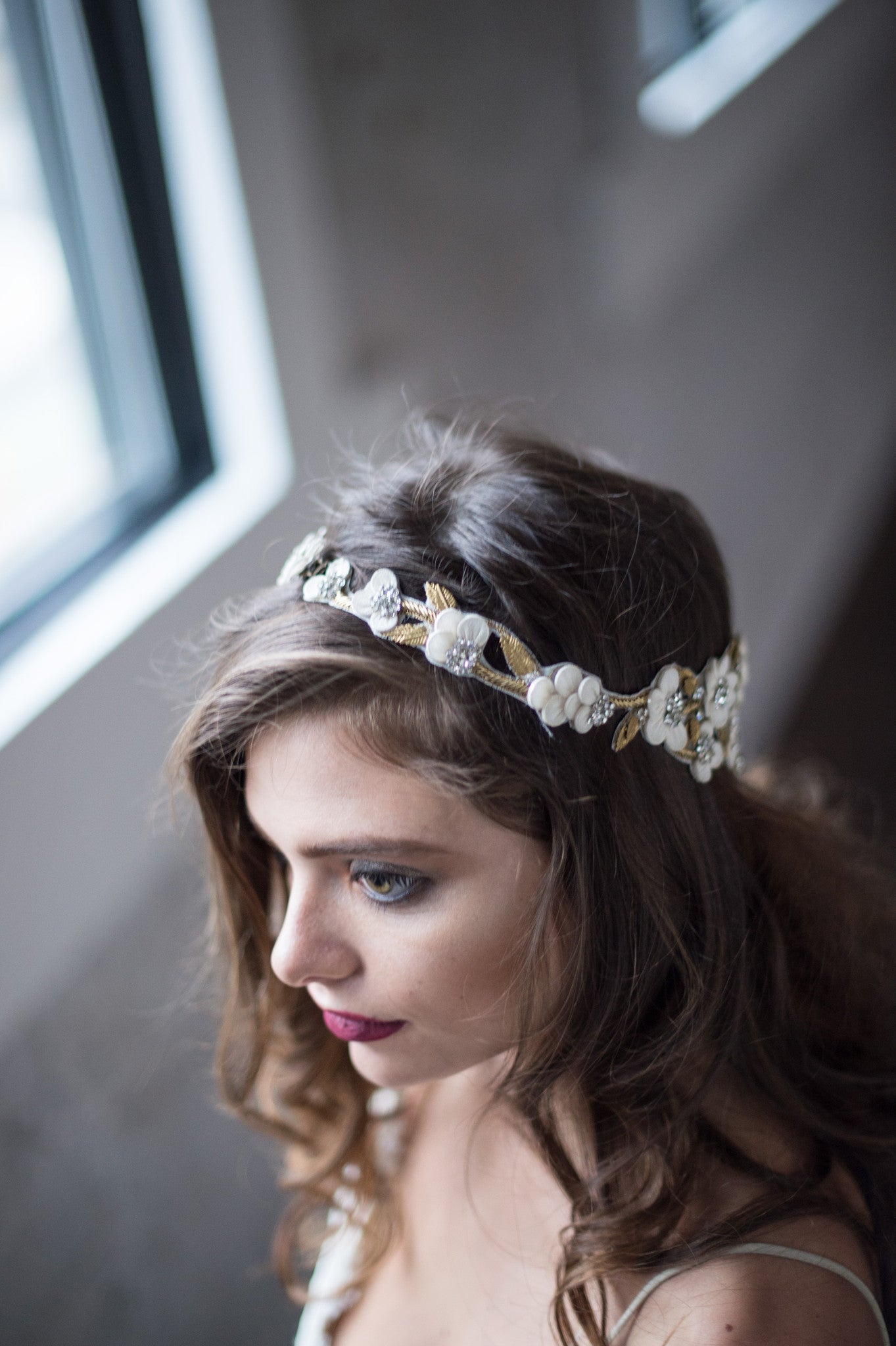 Bridal Accessories and Wedding Jewelry, Camilla Christine, Headpiece, Halo, Headdress, Cora, Gold, Floral, Leaf & Vine Cut-out Wrap Around Halo Headpiece 