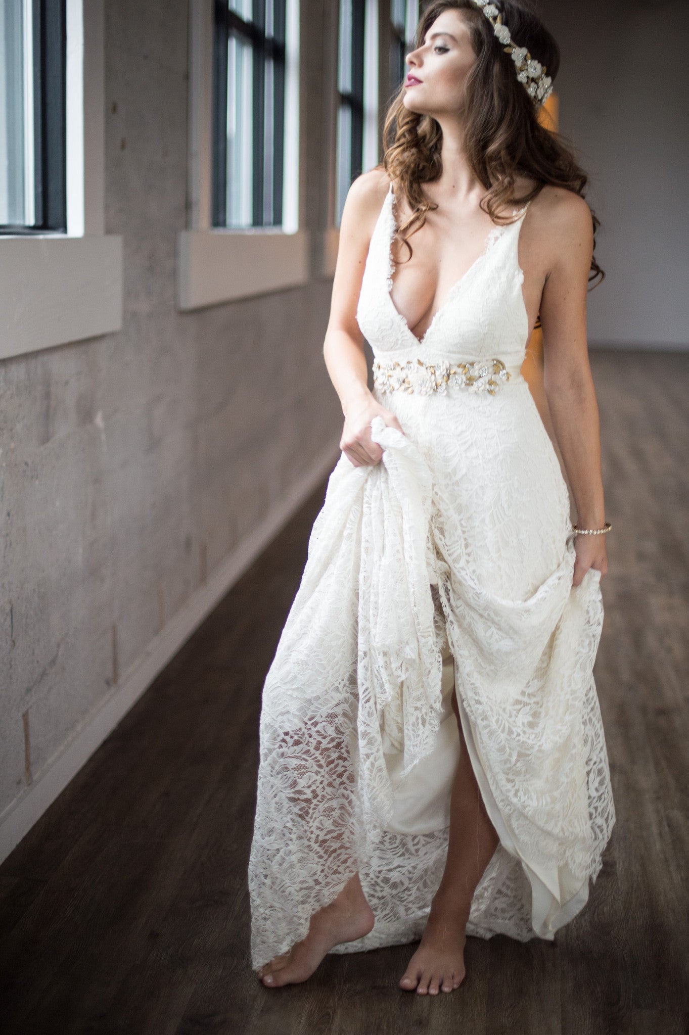 Bridal Accessories and Wedding Jewelry, Camilla Christine, Headpiece, Halo, Headdress, Cora, Gold, Floral, Leaf & Vine Cut-out Wrap Around Halo Headpiece 