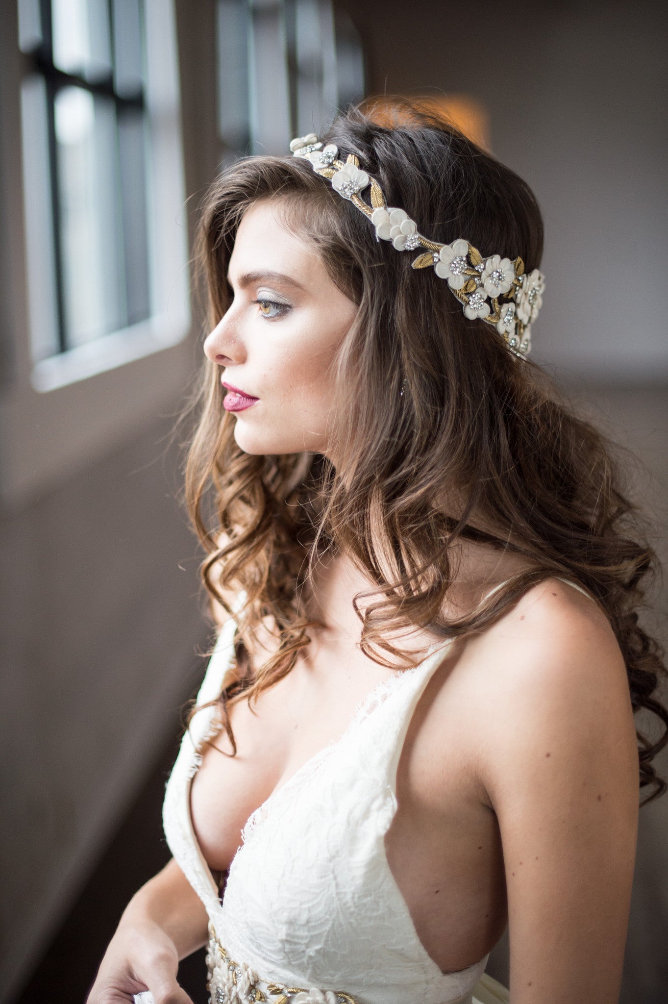 Bridal Accessories and Wedding Jewelry, Camilla Christine, Headpiece, Halo, Headdress, Cora, Gold, Floral, Leaf & Vine Cut-out Wrap Around Halo Headpiece 