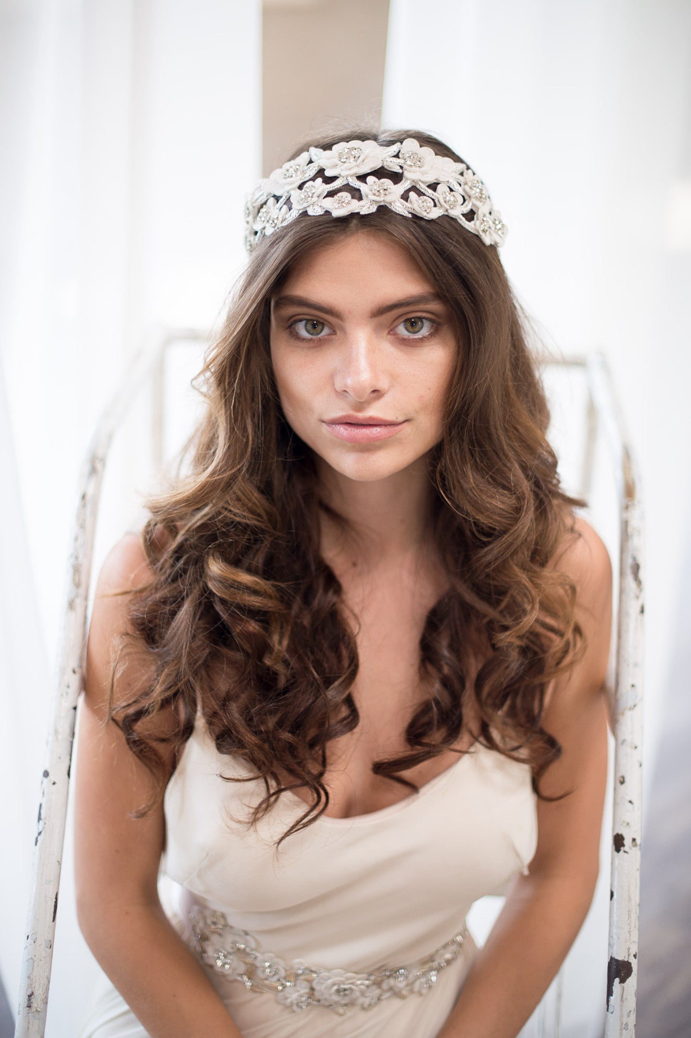 Bridal Accessories and Wedding Jewelry, Camilla Christine, Headpiece, Halo, Headdress, Cora, Silver, Floral, Leaf & Vine Cut-out Wrap Around Halo Headpiece 