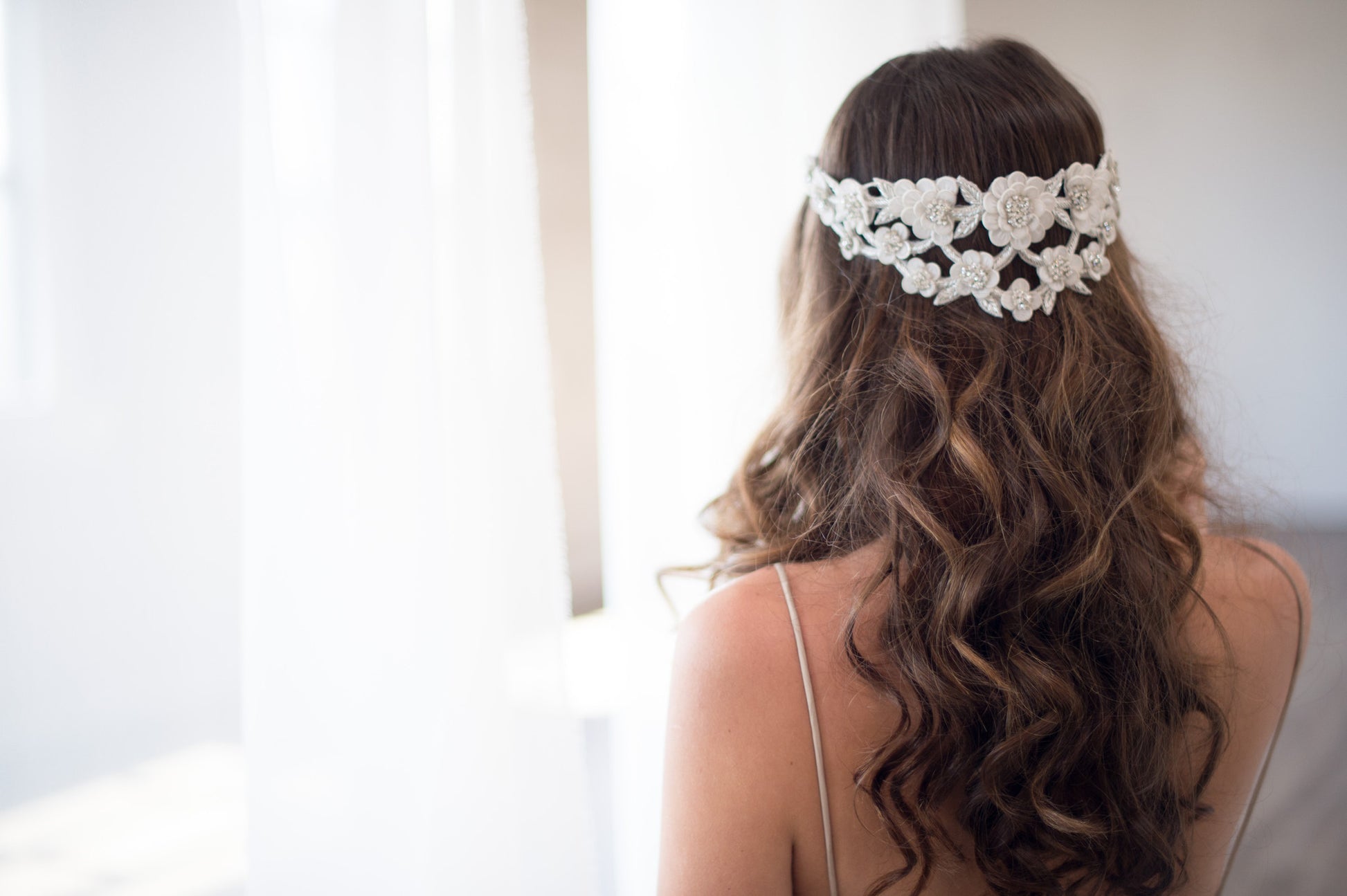 Bridal Accessories and Wedding Jewelry, Camilla Christine, Headpiece, Halo, Headdress, Cora, Silver, Floral, Leaf & Vine Cut-out Wrap Around Halo Headpiece 