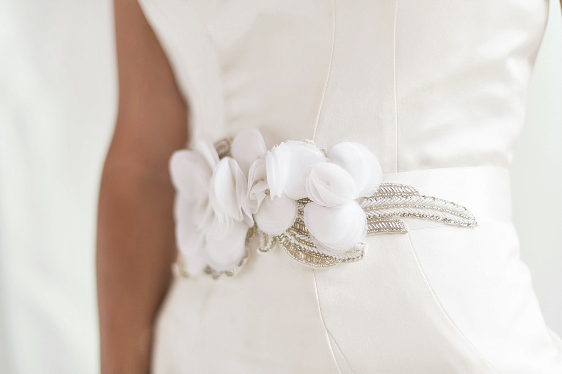wedding dress sash ivory DAFFODIL, A Floral Lace Bridal Sash with Soft Silk Bow Closure Larimeloom