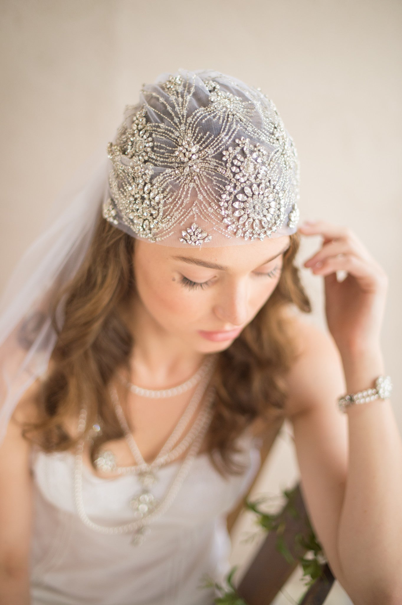 Juliet Cap Wedding Veil Beaded Bridal Veil Art Deco Headpiece Crystal Embellished Veil Vintage Gatsby Hair Accessory Jeweled 1920s, DAISY VEIL for Her, for Bride, for Bridesmaid Gift , for Mother of the Bride, for Wedding Guest or Special Occasion by Camilla Christine Bridal Jewelry and Wedding Accessories. Bridal Style Inspiration Trends for Bride, Wedding Ideas