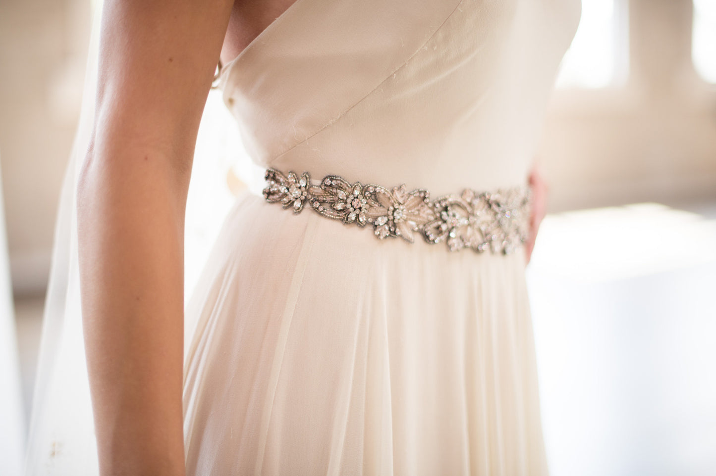 Blush Bridal Sash Floral Wedding Belt Champagne Flower Beaded Trim Vintage Crystal Applique Pink Embroidered Gunmetal Art Deco Belt, JOELLE SASH  for Her, for Bride, for Bridesmaid Gift , for Mother of the Bride, for Wedding Guest or Special Occasion by Camilla Christine Bridal Jewelry and Wedding Accessories. Bridal Style Inspiration Trends for Bride, Wedding Ideas