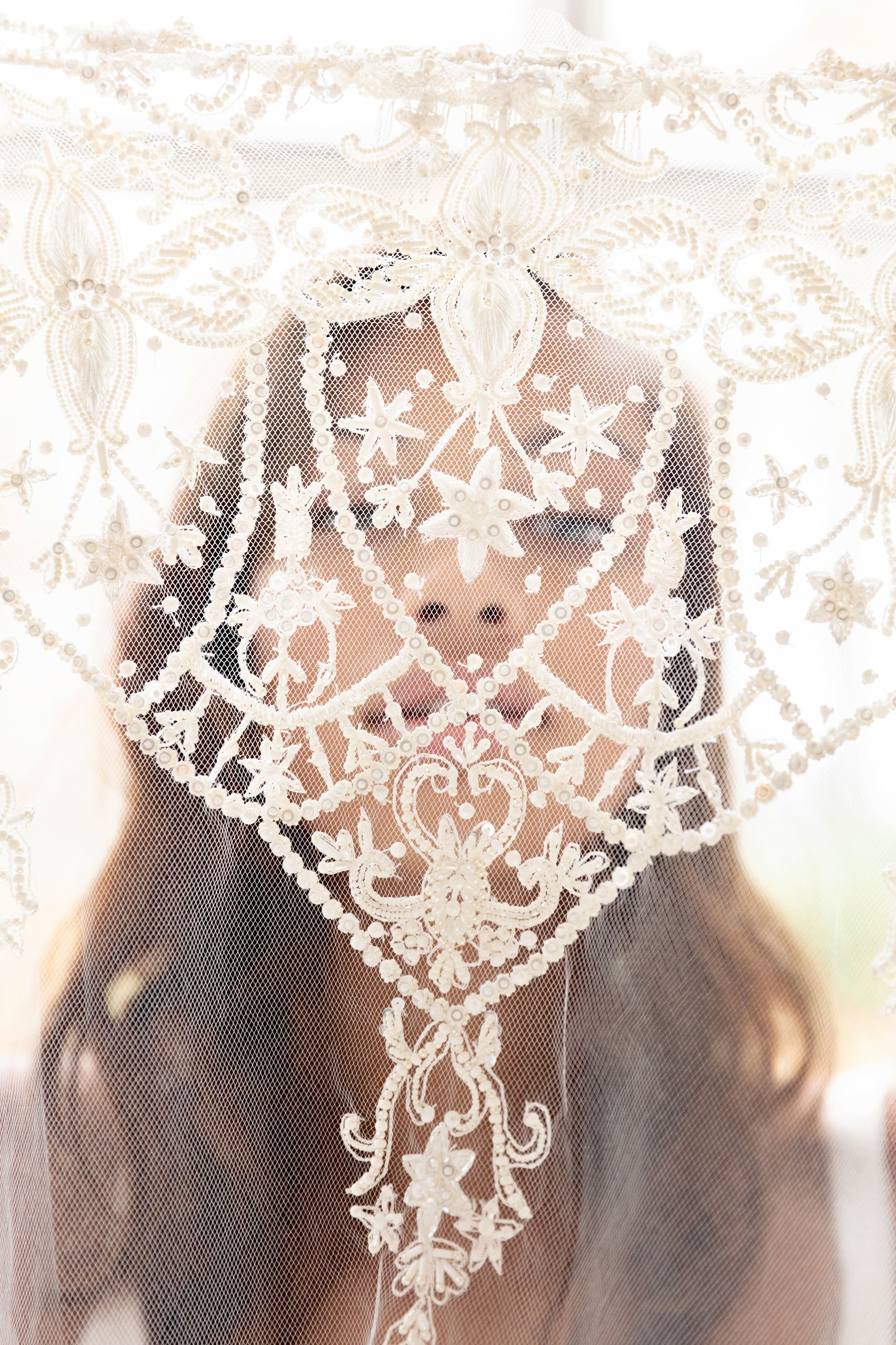 ANABELLE VEIL BEAD DETAILS  by Camilla Christine Bridal Accessories and Wedding Jewelry, Hand Beaded Floral Lace Pattern Mantilla Veil  Embroidered Statement Bridal Veil  Spanish Style Cathedral Veil Boho Wedding Hair Accessories, bridal Style Inspiration, Wedding Accessory Trends, Bridal Fashion, Wedding Veil Styles