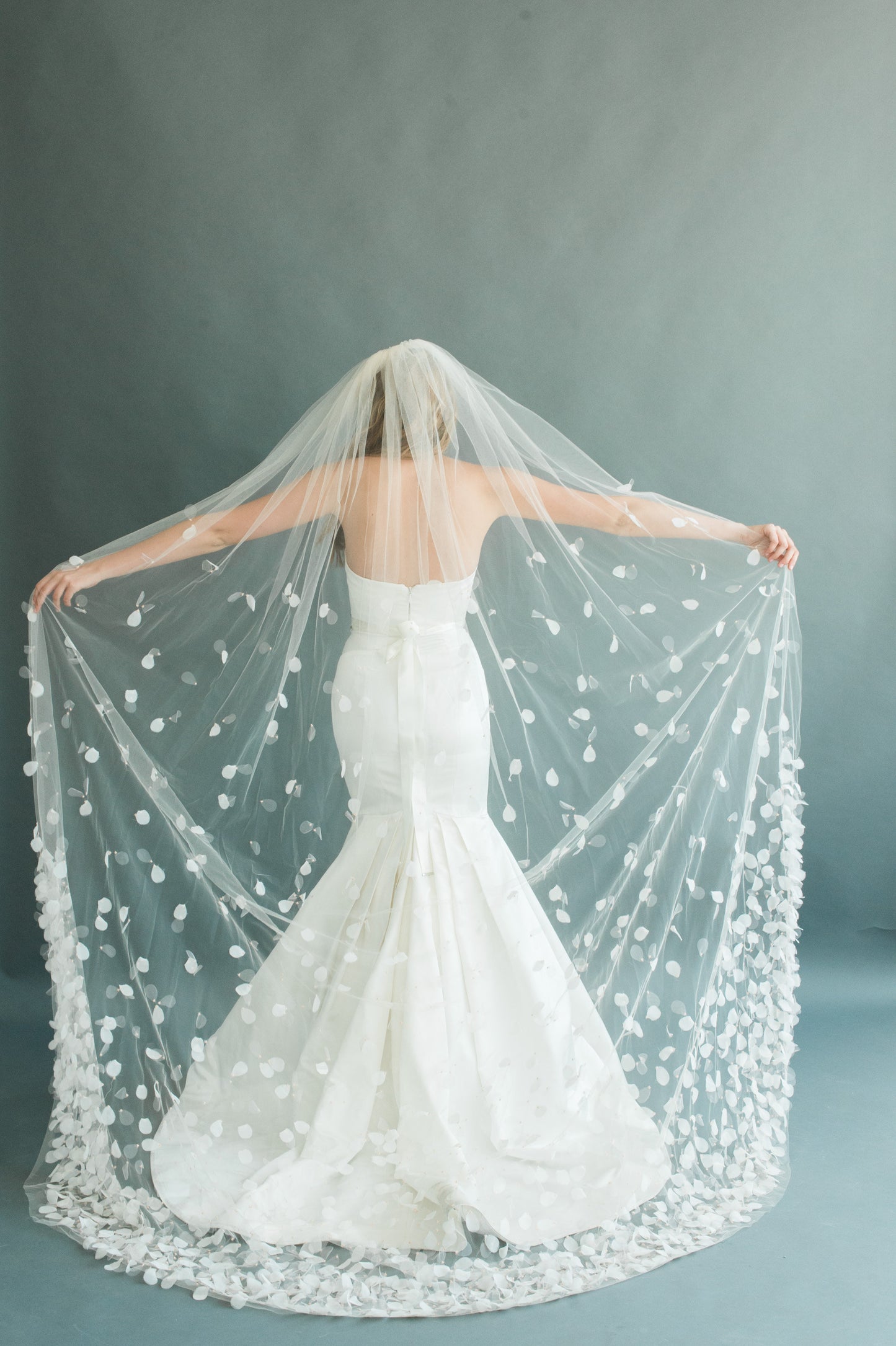 Petal Veil Wedding Cathedral Veil Floral Beaded 3D Flower Hand Made Rose Embellished Custom Length Boho Bridal Pearl Blossom Blusher, PETAL by Camilla Christine Bridal Accessories and Wedding Jewelry
