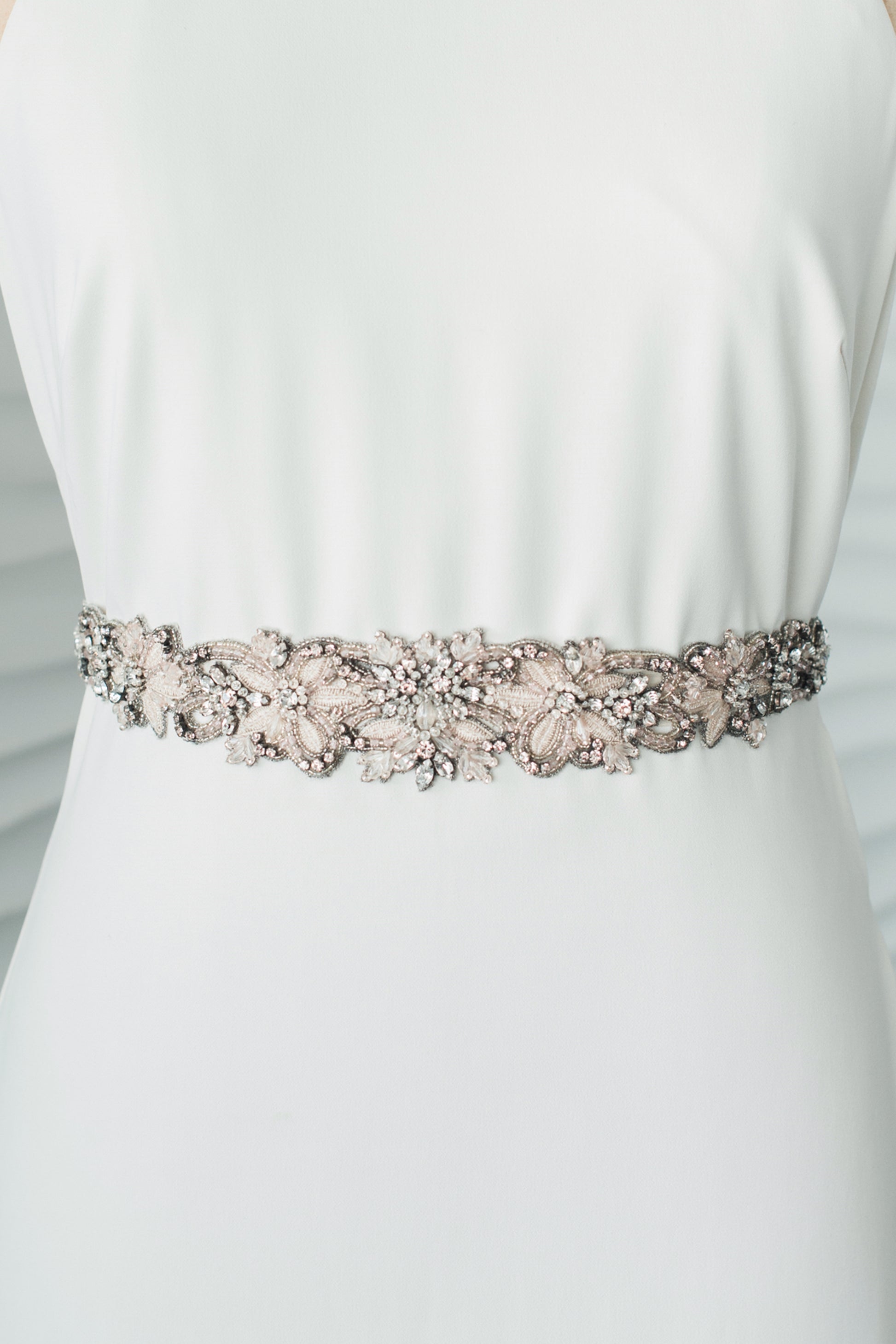 Blush Bridal Sash Floral Wedding Belt Champagne Flower Beaded Trim Vintage Crystal Applique Pink Embroidered Gunmetal Art Deco Belt, JOELLE SASH  for Her, for Bride, for Bridesmaid Gift , for Mother of the Bride, for Wedding Guest or Special Occasion by Camilla Christine Bridal Jewelry and Wedding Accessories. Bridal Style Inspiration Trends for Bride, Wedding Ideas
