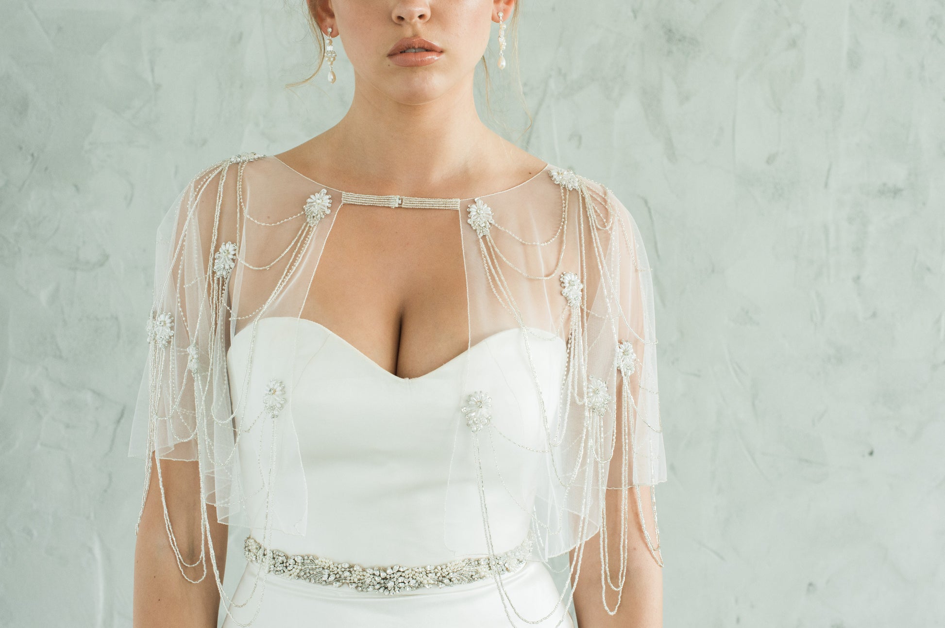 sheer cape for wedding dress PETRA