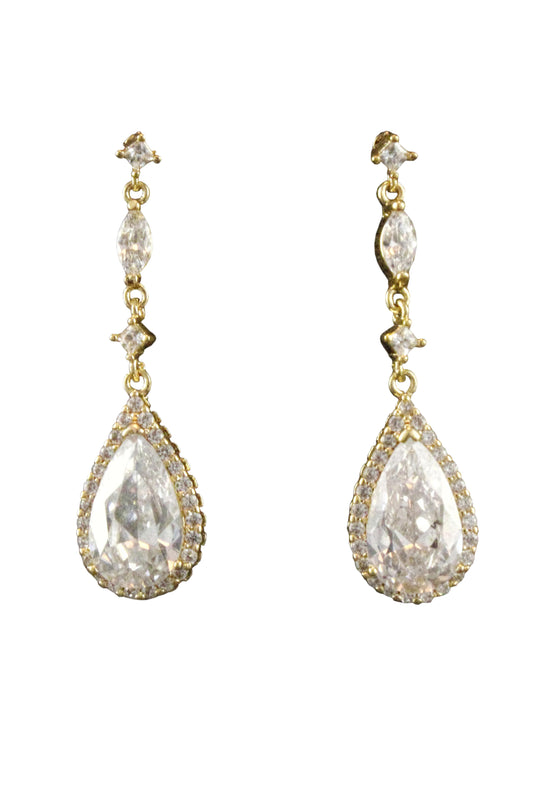 Gold Earrings Long Dangle Crystal Earrings Tear Drop Art Deco Chandelier Earrings Cubic Zirconia Elegant Bridal Earrings Bridesmaid, BIJOU EARRINGS for Her, for Bride, for Bridesmaid, for Mother of the Bride or for Guest by Camilla Christine Bridal Jewelry and Wedding Accessories and Special Occasion
