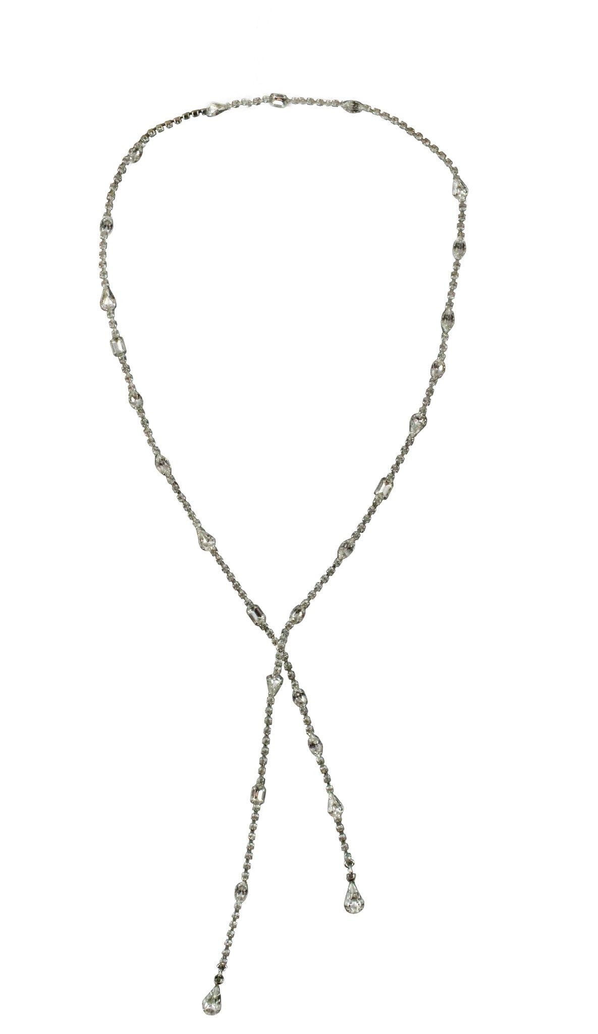 Bridal Accessories and Wedding Jewelry, Camilla Christine, Emerson Necklace, Silver, Dainty Double Dangle Mixed Stone Shape Preciosa Crystal Reversible Y-necklace or Back Necklace